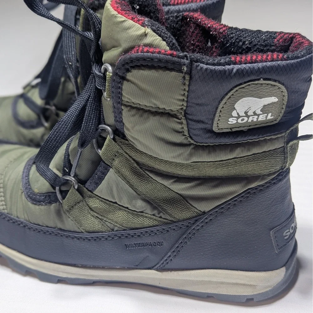 Sorel Whitney Short Lace 6.5 Olive Green Waterproof Boots Buffalo Plaid Gorpcore